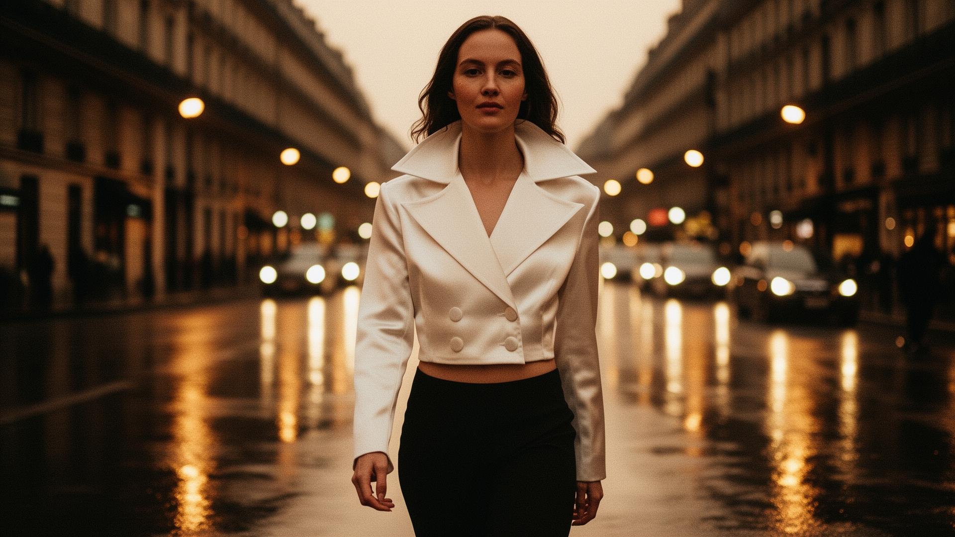 Night Out Jacket campaign — Paris street at dusk