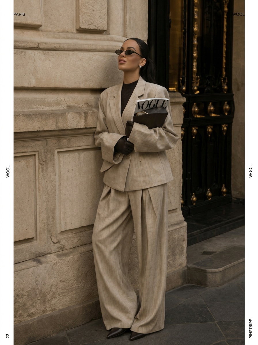 Back to Business Blazer in Sand Pinstripe