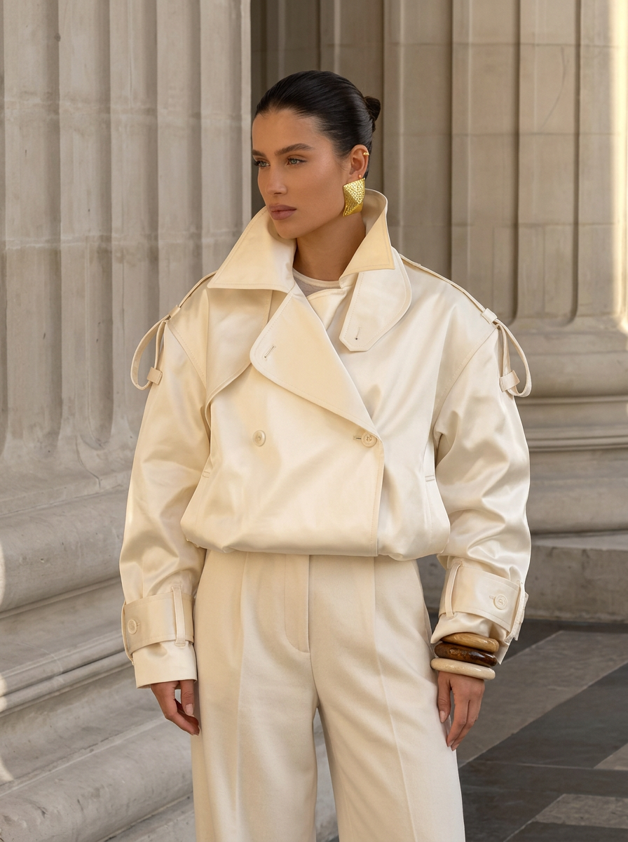 Miss Chaotique editorial — Night Out Jacket in white satin